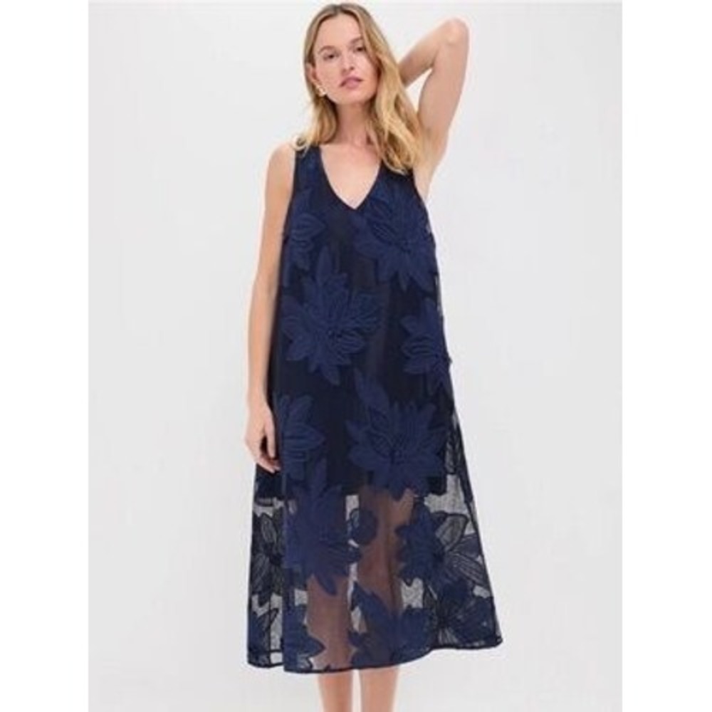 Tuckernuck Navy Lace Floral Applique Midi Dress V-Neck XXL NWT